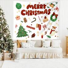 Wall Hanging Tapestry Christmas Tree Gingerbread Man Wreath Stocking Candy Cane Cake Print Merry Christmas X Mas Pattern Winter Holiday Backdrop Decor For Dorm Bedroom Living Space Party Background Ornament - Multicolor - View 2