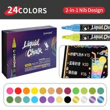 2-In-1 Light Board Pen 8/24/30 Colors Set, Liquid Chalk Marker For LED Fluorescent Board, Erasable Glass Blackboard Advertising Sign Marker, Round And Flat Tip Dual Use, Smooth Ink Flow, Easy To Erase Without Leaving Traces - Liquid Chalk - View 11