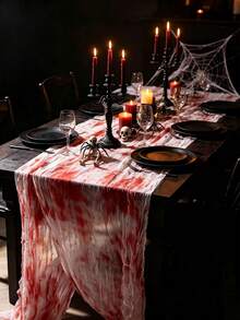 2pcs Red Blood Stained Horror Fabric, Halloween Scary Gauze Cloth, Halloween Horror Fabric - Scary Gauze Blood Stained Horror Cloth, Suitable For Haunted House Halloween Party Yard Wall Doorway Outdoor Decoration Window Doorway Covering Gauze, Table Centerpiece Decoration, Yard Decoration, Horror Atmosphere Background Decoration, Halloween Decoration, Halloween Costume Props, Halloween Gift, Prank Costume - Color - View 7