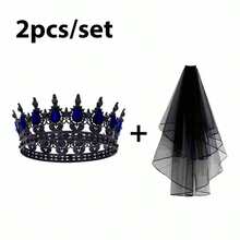 2pcs/Set Gothic Style Black Crown & Veil Wedding Accessory Set, Black Queen Vintage Style, Suitable For Halloween Gothic Costume, Can Be Used As Black Wedding Dress Photography Accessory - Multicolor - View 12