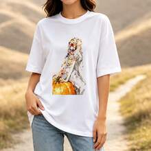 Distressed Vintage Mermaid Unisex Crew Neck Cotton T-Shirt, Washed Underwater Print Short Sleeve Top, Retro Walking Leisure Shirt - White - View 1