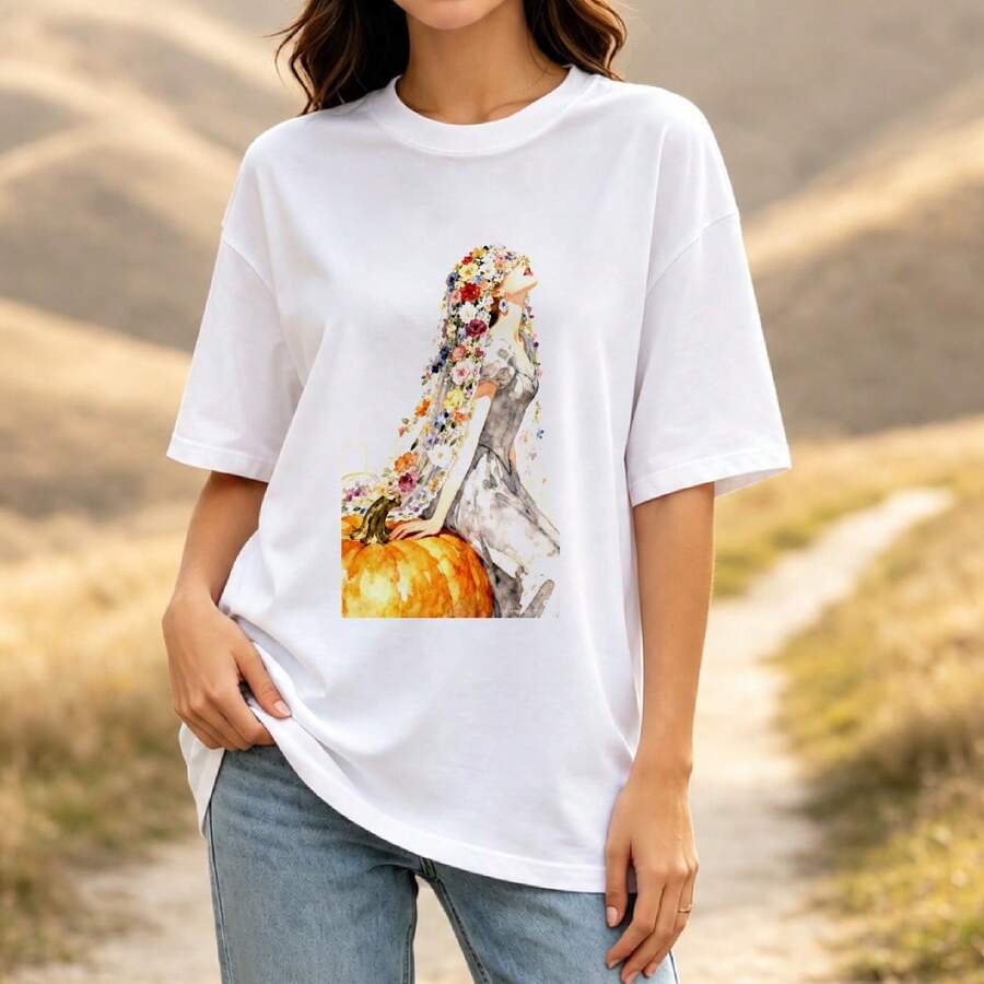 Distressed Vintage Mermaid Unisex Crew Neck Cotton T-Shirt, Washed Underwater Print Short Sleeve Top, Retro Walking Leisure Shirt - White - View 1