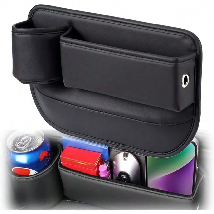 1 Peça Caixa de Armazenamento de Assento de Carro Multiuso com Porta-Copos, Caixa de Armazenamento do Console Central do Carro, Caixa Organizadora Feminina, Essencial para Viagens - A - Visão 1