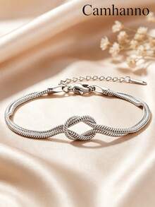 Camhanno 2pcs Minimalist Twisted Chain Bracelets, Stainless Steel Color, Colorless, Versatile, Unisex Delicate Jewelry For Men And Women - Silver - View 2