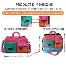 Large Capacity Expandable Fashion Colorblock Travel Luggage Bag, Women's Weekend Tote Bag, Suitable For Short Trips, Fitness, Outdoor Activities And Daily Use - Hot Pink - View 4