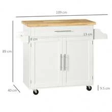 Carrito de Cocina con Encimera y Estante para Especias, Porta Toallas para Sala de Estar y Comedor 109x40x89cm - Blanco + MDF - Ver 5