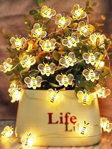 1pc Home Decoration LED Plastic Bee Light String, Battery Powered, Indoor Room Decoration LED Copper Wire Light String, Desktop Decoration Bee Light String, Spring Festival Party Decoration Light String, Outdoor Garden Decoration Bee Light String - Yellow - View 13