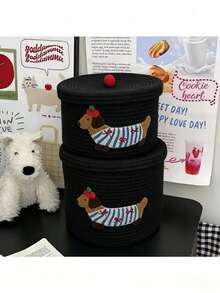 Large Capacity Dust-Proof Storage Bucket With Lid, Cute Puppy Pattern Home Storage Basket, Miscellaneous Items, Toys, Snacks Storage Box, Small And Large Sizes Available, Foldable Storage Bin - Black - View 9