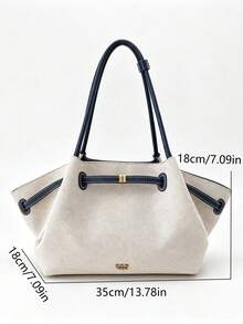 Bolso de axila con patchwork de bloques de color, bolso de hombro con fondo estructurado, no colapsable, forma 3D, gran capacidad, almacenamiento conveniente para artículos esenciales diarios, adecuado para uso diario, trabajo, transporte, viajes y salidas - Azul - Ver 2