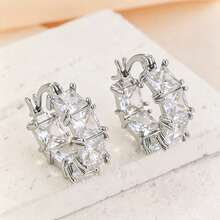 1 Pair Luxury Cubic Zirconia Square Earrings, Elegant Personalized Earrings Suitable For Women's Daily Wear - Silver - View 5