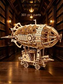 301pcs 3D Wooden Airship Puzzle Kit, Model Assembly Set, Brain-Teasing Challenge, Christmas/Birthday Gift, Suitable For Adults And Teenagers To Assemble - Natural Wood-colored Airship - View 1