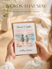 Custom Beach Pebble Couple Card, Personalized Names & Text Greeting Card, Unique Keepsake Card For Anniversary, Wedding, Valentine's Day, Romantic Gift For Partner, Sweet Seaside Art Card To Cherish Special Relationship Memories - Multicolor - View 6