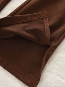 bearleader Girls Autumn 2 Pieces Outfit, Brown And White Oversized Collar Long Sleeve Sweatshirt With Solid Color Casual Flare Pants - Brown - View 10