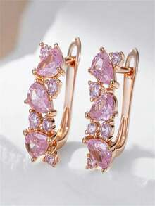 1 Pair Elegant White Cubic Zirconia Champagne Gold Plated Women's Earrings, Suitable For All Special Celebrations Throughout The Year, Enhance Your Charm - White - View 6
