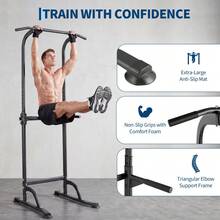 Multi-Function Power Tower Pull Up & Dip Station – 10-Level Adjustable Height, Heavy Duty Steel Frame, 330 Lbs Capacity, Chin Up, Knee Raise & Push Up Bar For Home Gym Strength Training – Black - Black - View 7