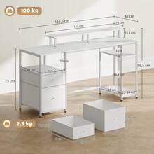 HOMCOM Mesa de Escritorio Mesa de Ordenador con Luces LED Estantes Cajones Tomas de Corriente Puertos USB y Soporte para Monitor para Oficina Estudio 155,5x48x88,5 cm Blanco - Enchufe EU Tipo C(220-240V) - Ver 7