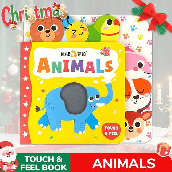 beartale Sách vải tương tác xúc giác 3D, đồ chơi giáo dục sớm Montessori cho trẻ sơ sinh, sách nhận biết vườn thú tương tác bằng lông mềm cho trẻ sơ sinh, quà sinh nhật cho bé trai và bé gái, sách kích thích thị giác độ tương phản cao, Giáng Sinh