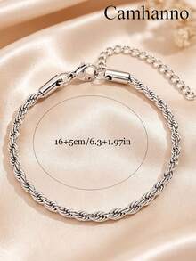 Camhanno 2pcs Minimalist Twisted Chain Bracelets, Stainless Steel Color, Colorless, Versatile, Unisex Delicate Jewelry For Men And Women - Silver - View 4