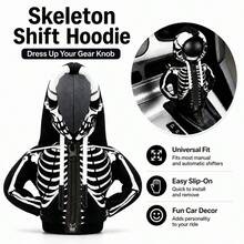 Halloween Skeleton Car Gear Shift Cover, Cute Hoodie Style, Black And White Dual Color, Universal Fit Protective Gear Knob - Skull Shifter Decoration Sleeve - View 6