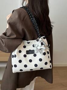 Minimalist Polka Dot Tote Bag Large Capacity Commuter Shoulder Bag 2026 Fashion New Niche Design Lightweight Versatile Women's Handbag - White - View 6