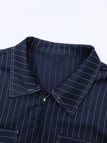 Men's Blue Casual Outdoor Minimalist Striped Shirt And Shorts Fashion Set - Black - View 3