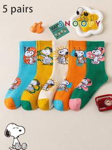 1/5/10 Pairs Snoopy Socks American Retro Fun Print Men's Mid-Calf Socks Casual Versatile Breathable Funny Christmas Gift - Multicolor - View 13