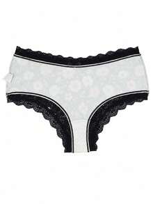 Aesletic 3 Packs Ditsy Floral Women Panties, Bow Decor Lace Trim Briefs Underwear Set - Multicolor - View 9