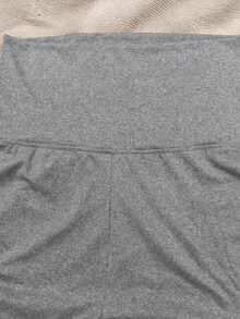 Plus Size Solid Color Minimal Waist Fold-Over Leggings, Casual Everyday Wear Spring Fall - Light Grey - View 7