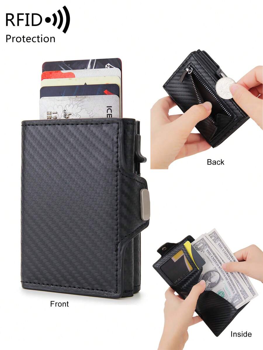MIYIN Men's Minimalist RFID Anti-Theft Card Holder, Solid Color Multi-Function Tri-Fold Wallet With Zipper Coin Pocket And Card Slots ID Window, Suitable For Daily Use, Men's, Boyfriend/Father Gift