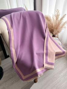 1件裝女款秋冬雙面仿羊絨拼色時尚百搭冷氣披肩，厚實保暖圍巾，適合日常使用 - 紫色 - 查看 3