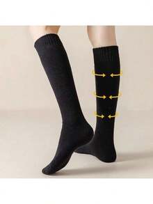 2/4 Pairs Women's Knee-High Socks, Thermal Lined Warm Design, Thick Mid-Calf Thermal Socks, Solid Color Floor Slippers Sleep Socks, Suitable For Autumn/Winter Cold Weather, (1 Pair), 6/8piece - Multicolor - View 6