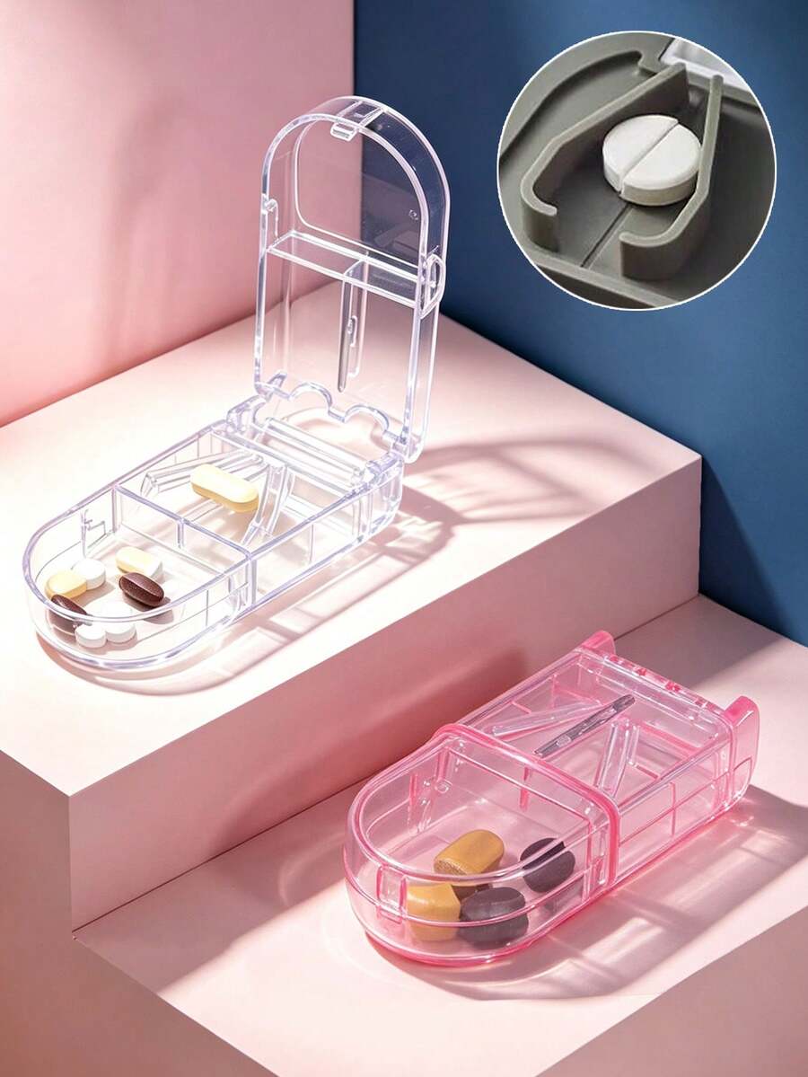 2/1pc Portable Pill Splitter, 2-In-1 Medication Divider & Storage Pill Box, Can Cut Pills Into 1/2 And 1/4
