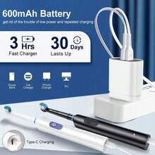 Smart Electric Toothbrush, Rotating Automatic Tooth Cleaner, 5 Modes, With 4 Replacement Soft Bristle Brush Heads, Rechargeable Toothbrush, 30s Smart Timer, For Deep Teeth Cleaning, Suitable For Home, Travel Use, Ideal Choice For Daily Teeth Cleaning, Perfect Holiday Gift - Multicolor - View 11