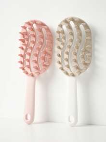 1/2pcs Long Handle Scalp Massage Comb, Hollow Thick Tooth Design, Dry & Wet Use, Suitable For Nail Care And Applying Care Products - Multicolor - View 14