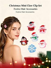 Weihnachts Mini Haarspangen Set, süßer Weihnachtsmann, Schneemann, Pinguin, Schneeflocke Haarspangen, mädchenhafte Feiertags-Seitenhaarspangen, neue Cartoon glänzende Haarzubehör, Weihnachtsparty Outfit Zubehör, exquisites Nischen-Geschenk, sicherer Griff und rutschfest - Verschiedenfarbig - Übersicht 1