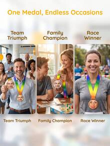 1pc Custom Photo Medal With Rainbow Gradient Ribbon, Custom Face Picture Round Award Medal, Medal Souvenir For Game, Party, Family Competition Prize - Multicolor - View 5
