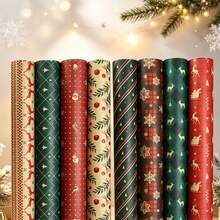 34/68/106pcs Christmas Gift Wrapping Paper(Includes Stickers), Cute Santa Claus Christmas Hat Christmas Snowman Wrapping Paper,Various Patterns - Style D - View 1