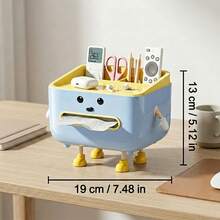 Cute Character Multi-Function Desktop Storage Box With Tissue Box And Phone Holder, Can Store Cosmetics, Remote Controls And Office Supplies, Fun Home And Kitchen Decor, Suitable For Home, School And Hotel, Great Gift Idea - Multicolor - View 11