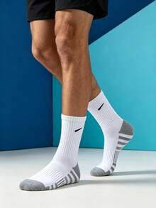1/5/10/20 Pairs Men's Mid-Calf Socks, Grey Base Striped Design, Sports Anti-Slip Shock-Absorbing Running Socks, Basketball Socks - Multicolor - View 5