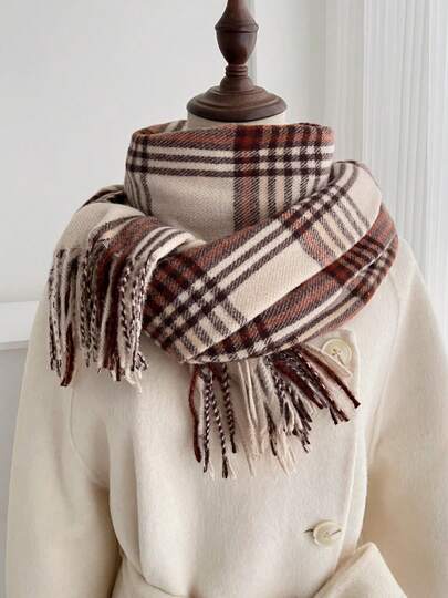 1pc Plaid Casual Polyester Scarf For Autumn/Winter