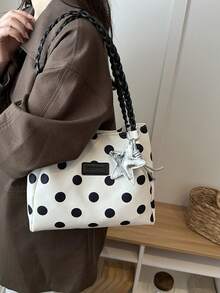 Minimalist Polka Dot Tote Bag Large Capacity Commuter Shoulder Bag 2026 Fashion New Niche Design Lightweight Versatile Women's Handbag - White - View 9