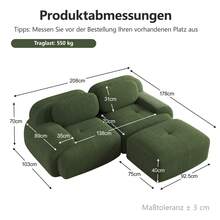 Modular Green Sofa - Corduroy Fabric Modular Sofa No Assembly For Living Room And Lounge - 綠色 2 人座 - 查看 11