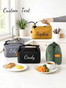 Customizable Portable Lunch Bag, Large Capacity Reusable Insulated Lunch Bag, Customizable Text Food Box, Waterproof Office Cold Storage Lunch Box With Shoulder Strap Insulated Cold Storage Bag, Large Capacity Travel Handheld Insulated Bag, Lunch Box Bag - Multicolor - View 5