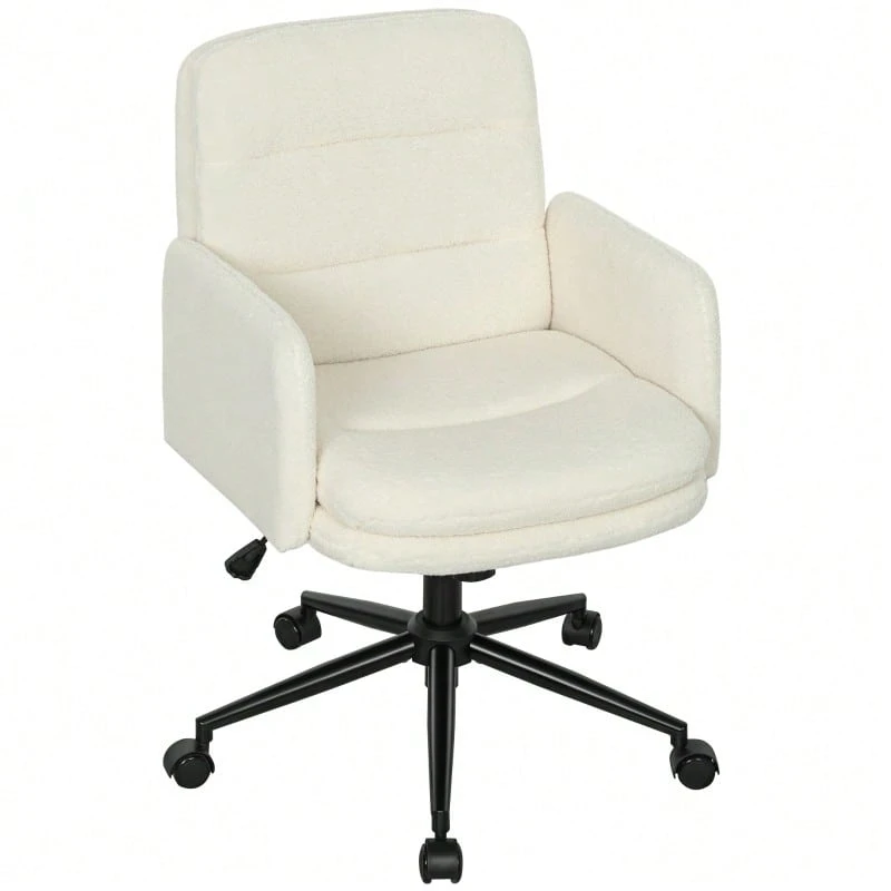 Fahrbarer Bürostuhl Mit Stoffbezug, Armlehne, 5 Räder, Drehbar, Cremeweiß - White - View 1