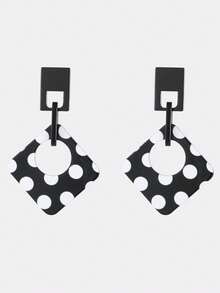 Kryxie 1 Pair Fashionable Elegant Exaggerated Polka Dot Geometric Earrings - Black and White - View 9