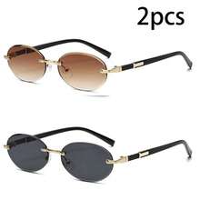 2pcs Summer Women's Fashion Eyewear Set, Classic Oval Rimless Decorative Glasses, Unisex Street Style, Photo Shoot, Daily Commute - 2pcs Frameless Oval Gray Tea - View 6