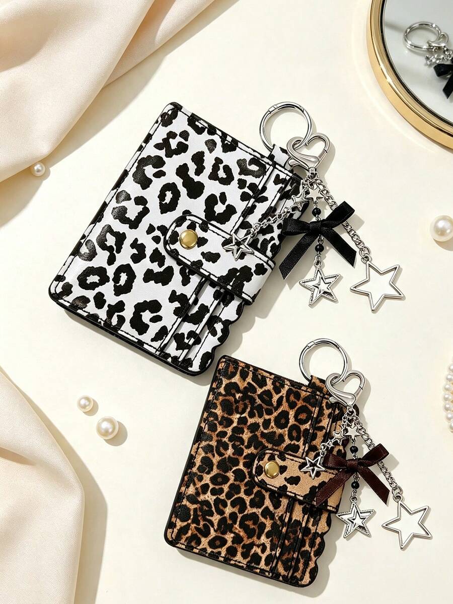 Women's Fashion Leopard Print Cute Mini Cardholder Compact Coin Purse With Removable Key Ring Zipper Wallet Slots For Women - Multicolor - View 1