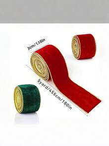 1pc Christmas Flocked Flocked Ribbon, Red & Green Dual Color Gold Edge Luxury Satin Fabric, Handmade DIY Bow Material, Christmas Gift Box & Flower Packaging, Christmas Tree Hanging Decor, Christmas & Halloween Party Scene Decoration Ribbon - A - View 10