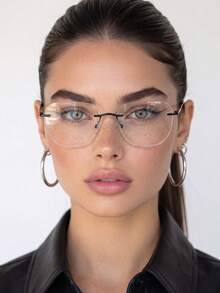 1PC Women's Frameless Square Oversized Metal Minimalist Elegant Commute Sexy Intellectual Style, Personalized Street Fashion Artistic Vintage Outfit Plain Lens Glasses, Suitable For Work, Back To School, Street Photography, Computer Use, Phone Use, Dating, Etc. - Black - View 1