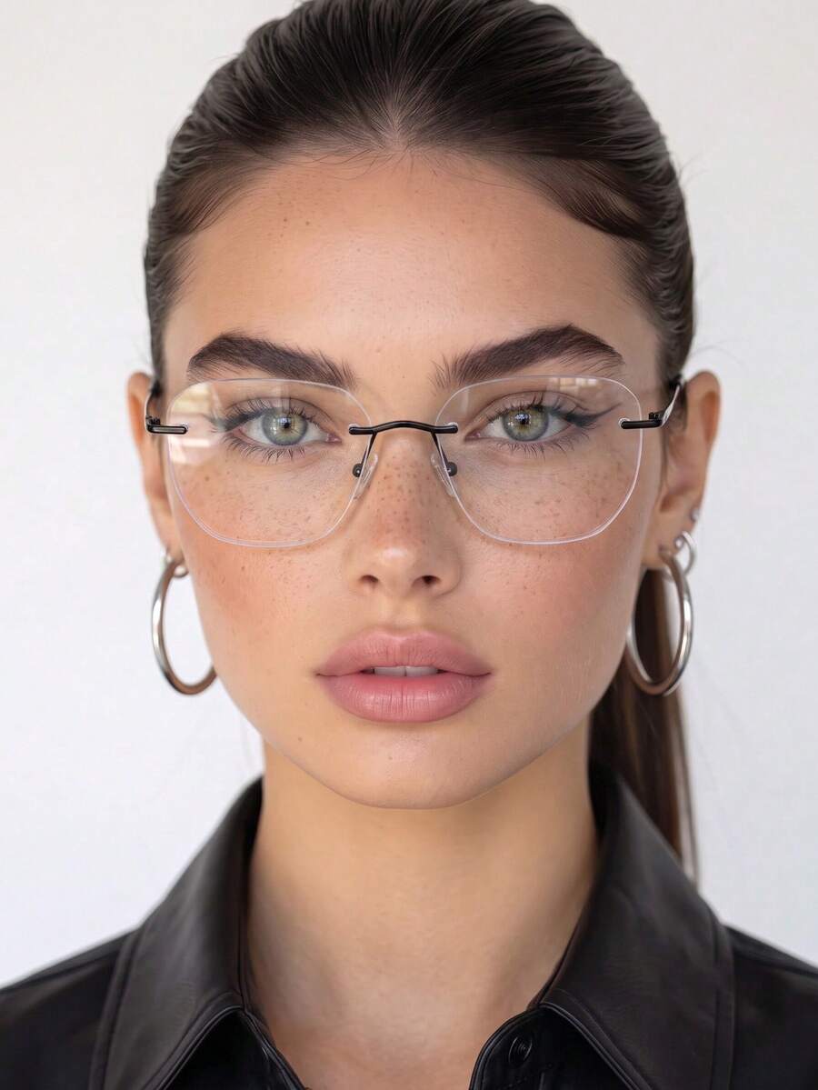 1PC Women's Frameless Square Oversized Metal Minimalist Elegant Commute Sexy Intellectual Style, Personalized Street Fashion Artistic Vintage Outfit Plain Lens Glasses, Suitable For Work, Back To School, Street Photography, Computer Use, Phone Use, Dating, Etc. - Black - View 1